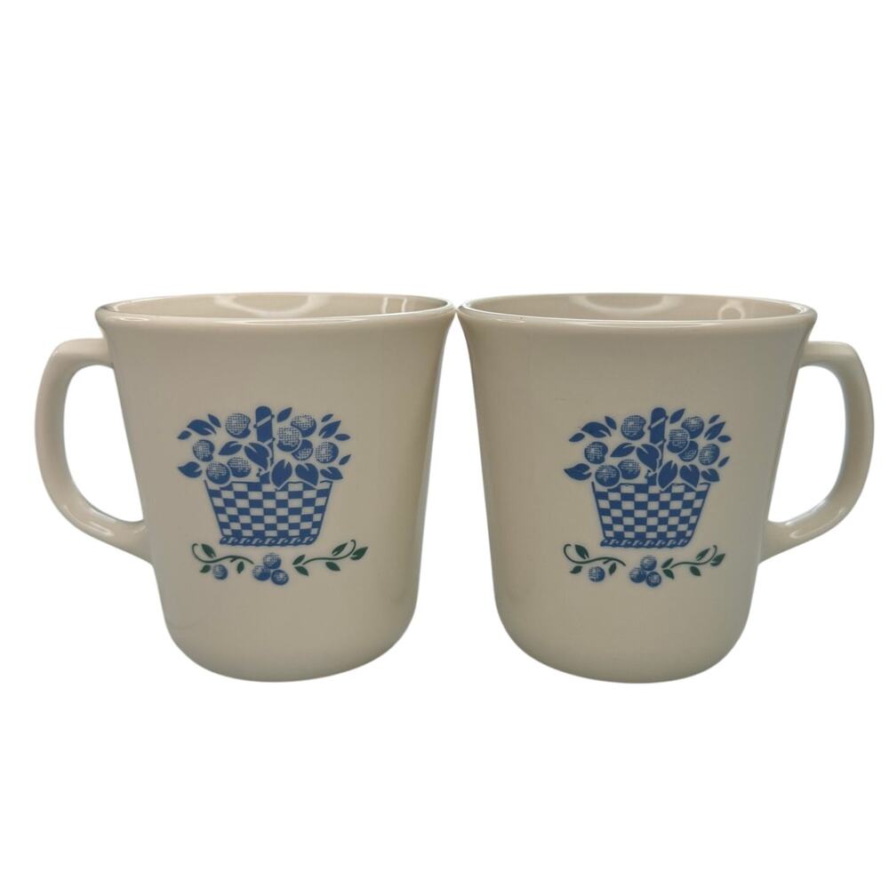 Vintage Corning USA Blueberry Bouquet Milk Glass Coffee Mugs Set of 2 Country